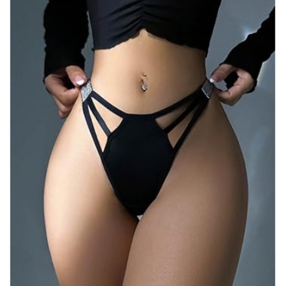 Women's Sexy Cut Hollow Lace Exotic Sheer Thongs Underwear Panties Black - Picture 3 of 6